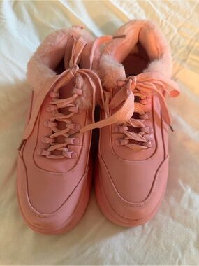 KOI  Pink Faux-Fur Platform Sneakers